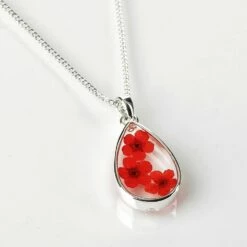 Equilibrium Red Eternal Flowers Small Teardrop Necklace