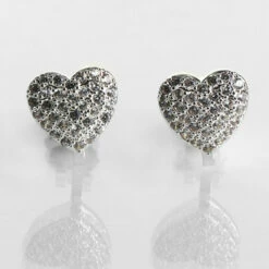 Equilibrium Silver Plated Pave Heart Clip On Earrings
