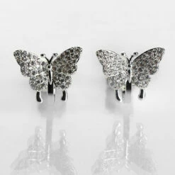Equilibrium Silver Plated Pave Butterfly Clip On Earrings