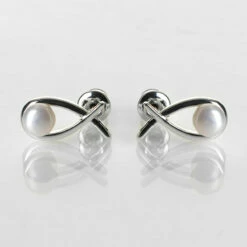 Equilibrium Silver Plated Fresh Water Pearl Kiss Stud Earrings