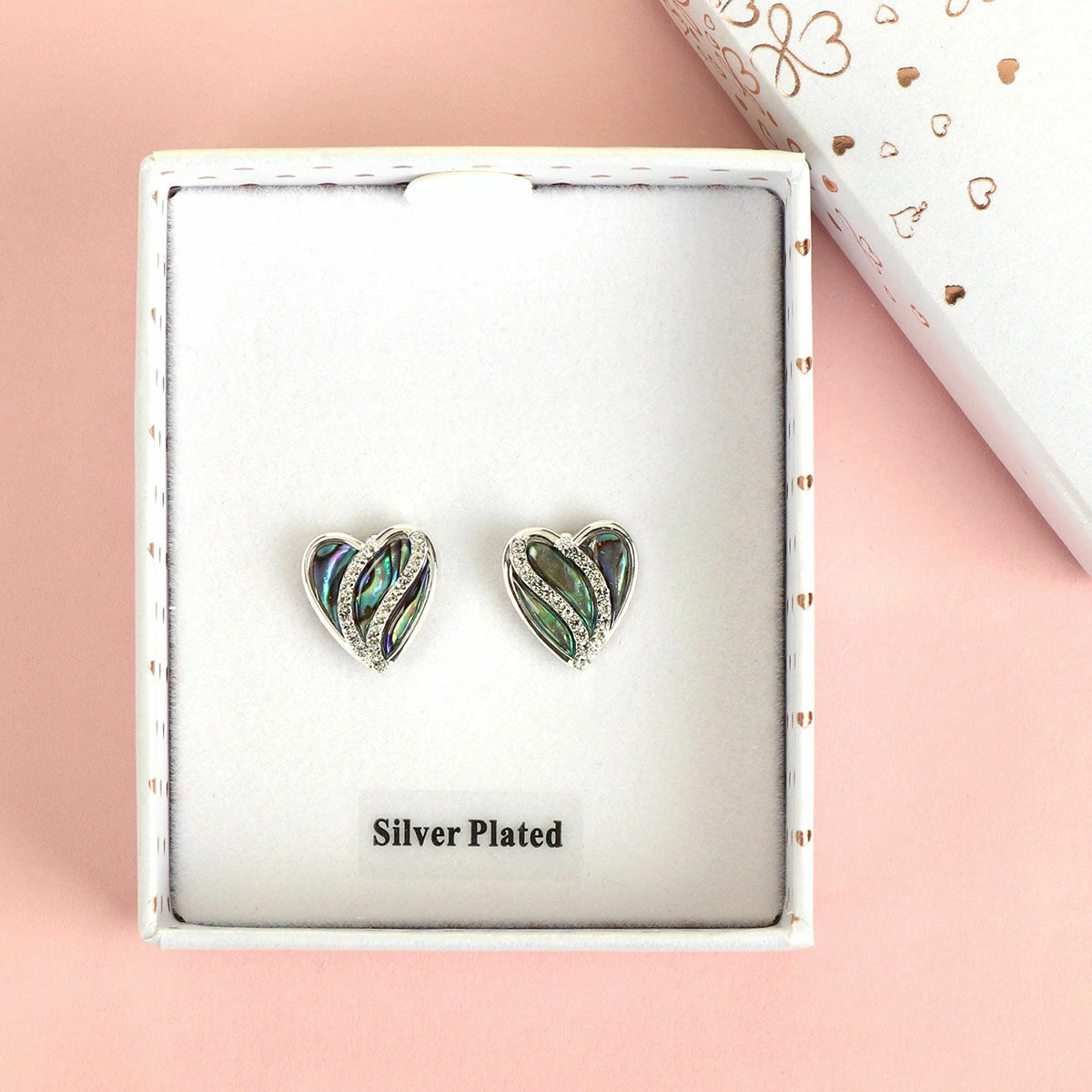 Equilibrium Silver Plated Paua Shell Sparkle Heart Stud Earrings 4 Equilibrium Silver Plated Paua Shell Sparkle Heart Stud Earrings - Image 2