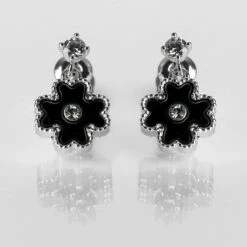 Equilibrium Silver Plated Mother Of Pearl Black Clover Earrings