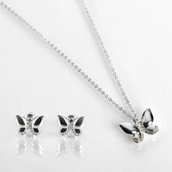 Equilibrium Silver Plated Butterfly Necklace And Earrings Gift Set