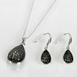 Equilibrium Silver Plated Midnight Sparkle Heart Tree Earrings -gifts sale equilibrium 209573 midnight sparkle silver plated teadrop tree necklace earring 1