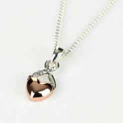 Equilibrium Two Tone Rose Gold Heart And Silver Kiss Necklace