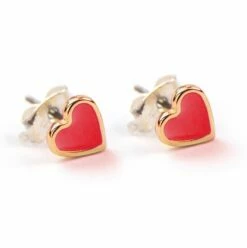 Carrie Elspeth Fire Red Enamel Heart Stud Earrings