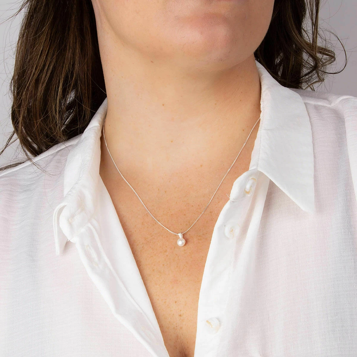 Elements Pearl & Cubic Zirconia Pendant Silver Necklace 5 Elements Pearl & Cubic Zirconia Pendant Silver Necklace - Image 3