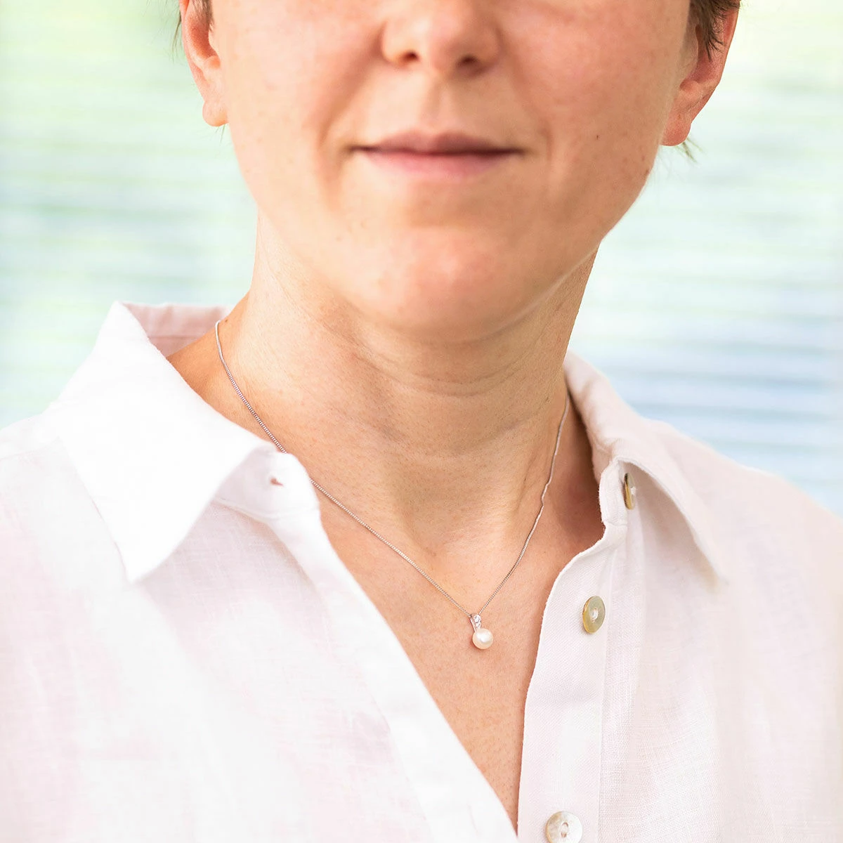 Elements Pearl & Cubic Zirconia Pendant Silver Necklace 6 Elements Pearl & Cubic Zirconia Pendant Silver Necklace - Image 4