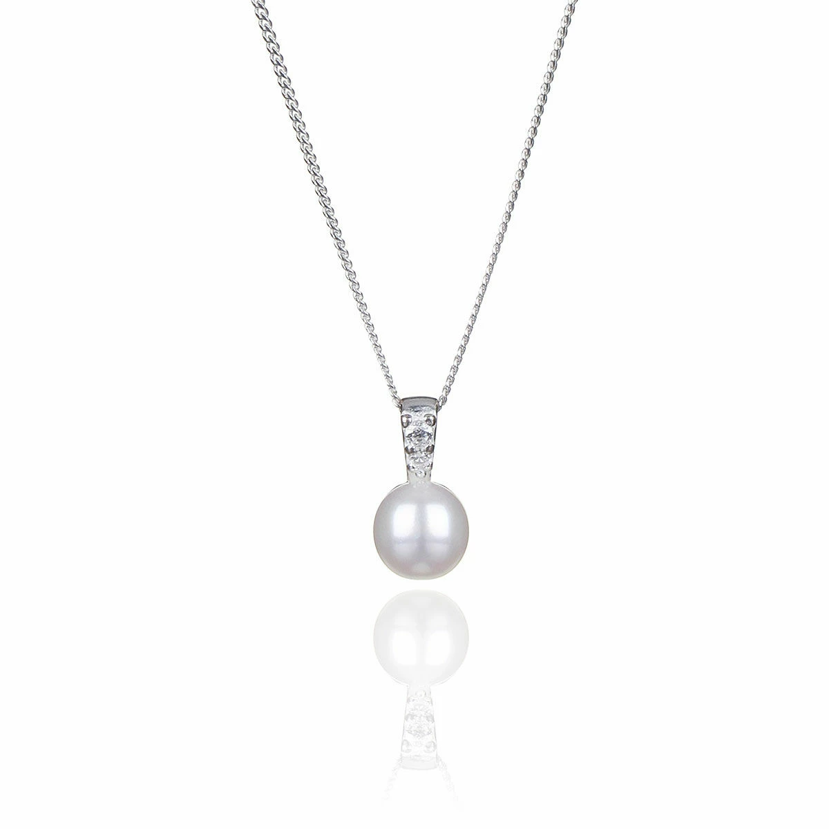 Elements Pearl & Cubic Zirconia Pendant Silver Necklace 3 Elements Pearl & Cubic Zirconia Pendant Silver Necklace