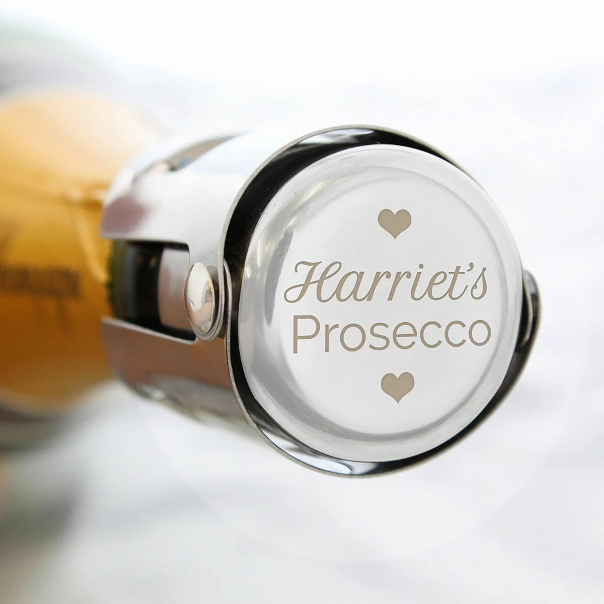 Personalised Heart Motif Prosecco Bottle Stopper 3 Personalised Heart Motif Prosecco Bottle Stopper
