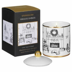 Stoneglow Keepsake Fireside Embers Leather, Tobacco & Cognac Ceramic Jar Candle