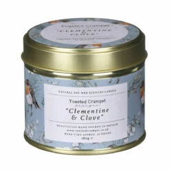 Toasted Crumpet ‘Clementine & Clove’ Robin & Eucalyptus Christmas Tin Candle -gifts sale tc19 toasted crumpet clementine clove robin eucalyptus christmas tin candle 1 1